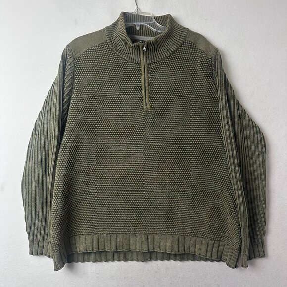 Carbon 2 Cobalt Sweater Men L‎ 1/4 Zip Thick Military Green Pullover Fisherman - Picture 1 of 5